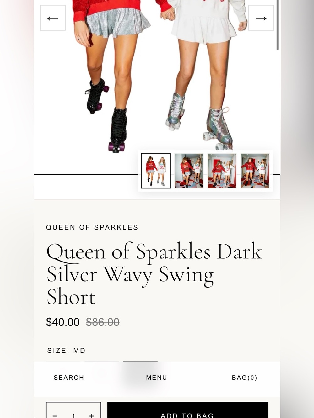 Queen of Sparkles Size Medium Silver Wavy Swing Shorts!